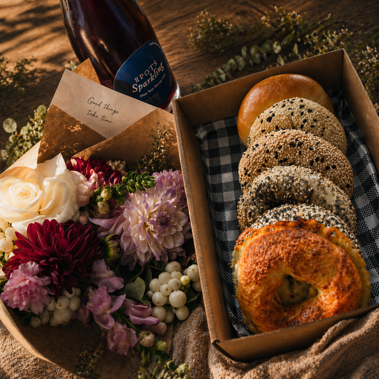 Bagels, Bouquet, Bubbles